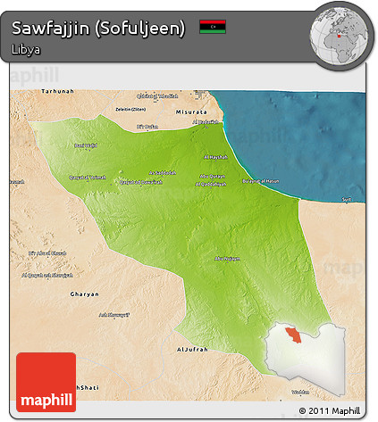 Physical 3D Map of Sawfajjin (Sofuljeen), satellite outside