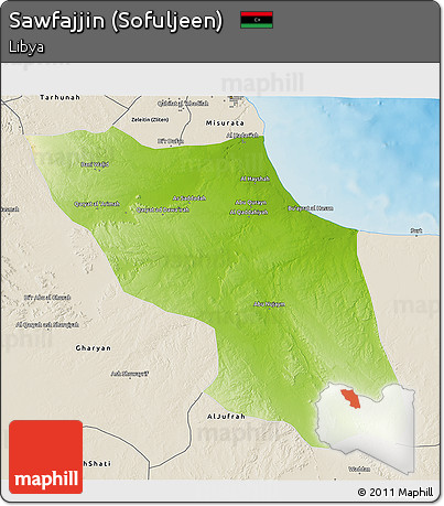 Physical 3D Map of Sawfajjin (Sofuljeen), shaded relief outside