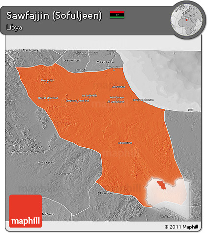 Political 3D Map of Sawfajjin (Sofuljeen), desaturated
