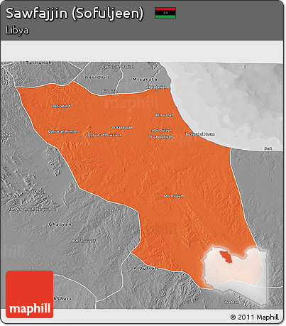 Political 3D Map of Sawfajjin (Sofuljeen), desaturated