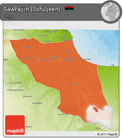 Political 3D Map of Sawfajjin (Sofuljeen), physical outside