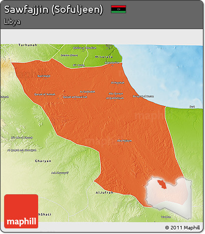 Political 3D Map of Sawfajjin (Sofuljeen), physical outside