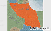 Political 3D Map of Sawfajjin (Sofuljeen), semi-desaturated