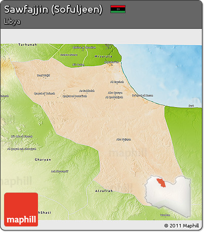 Satellite 3D Map of Sawfajjin (Sofuljeen), physical outside
