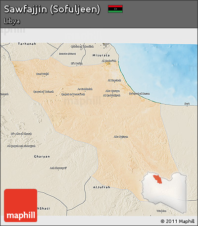 Satellite 3D Map of Sawfajjin (Sofuljeen), shaded relief outside