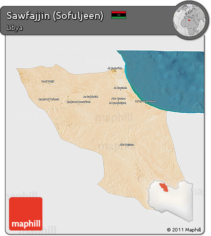 Satellite 3D Map of Sawfajjin (Sofuljeen), single color outside