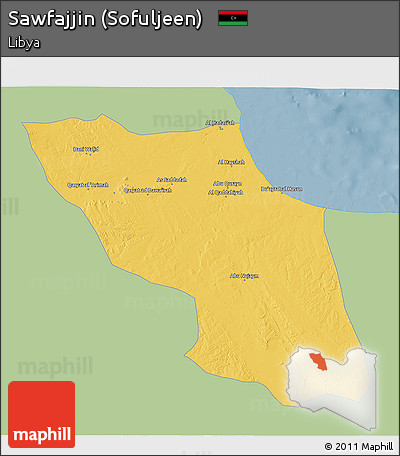 Savanna Style 3D Map of Sawfajjin (Sofuljeen), single color outside