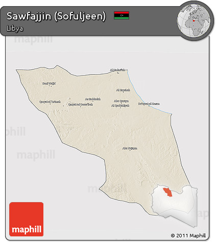 Shaded Relief 3D Map of Sawfajjin (Sofuljeen), cropped outside