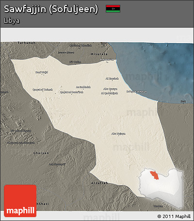 Shaded Relief 3D Map of Sawfajjin (Sofuljeen), darken