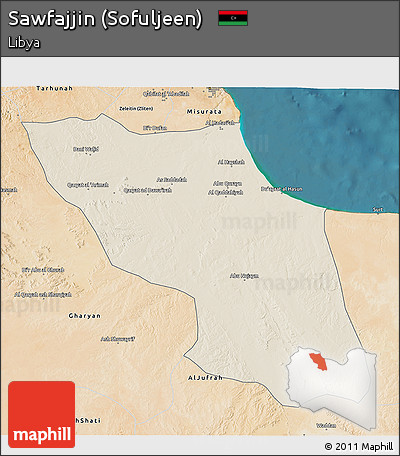 Shaded Relief 3D Map of Sawfajjin (Sofuljeen), satellite outside