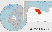 Gray Location Map of Sawfajjin (Sofuljeen), highlighted country, hill shading
