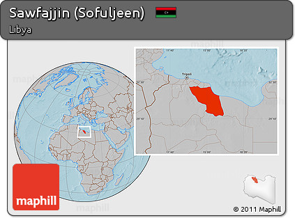 Gray Location Map of Sawfajjin (Sofuljeen), hill shading
