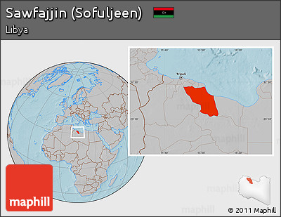 Gray Location Map of Sawfajjin (Sofuljeen), hill shading