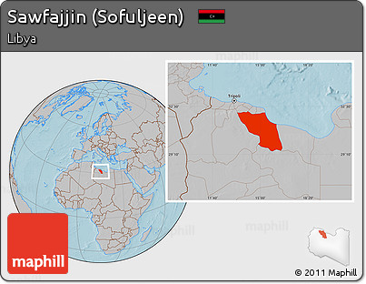 Gray Location Map of Sawfajjin (Sofuljeen), hill shading