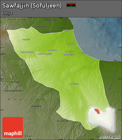 Physical Map of Sawfajjin (Sofuljeen), darken