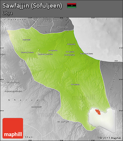 Physical Map of Sawfajjin (Sofuljeen), desaturated