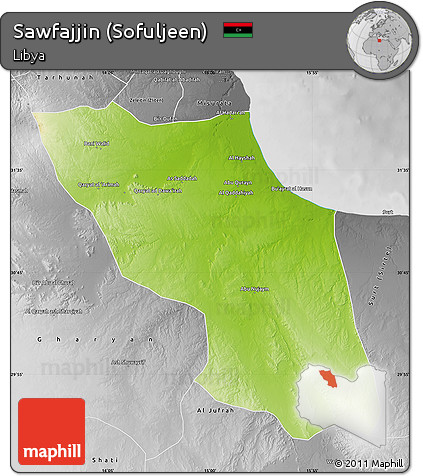 Physical Map of Sawfajjin (Sofuljeen), desaturated
