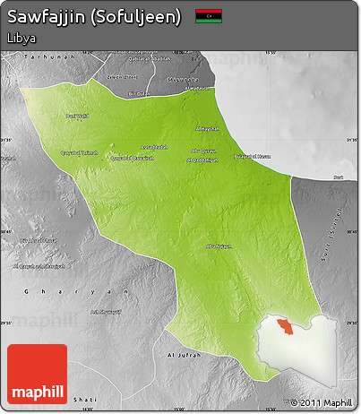 Physical Map of Sawfajjin (Sofuljeen), desaturated