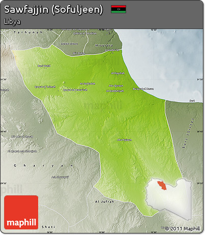 Physical Map of Sawfajjin (Sofuljeen), semi-desaturated