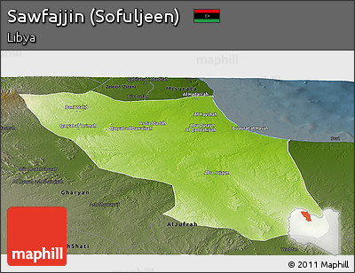 Physical Panoramic Map of Sawfajjin (Sofuljeen), darken