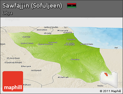Physical Panoramic Map of Sawfajjin (Sofuljeen), shaded relief outside