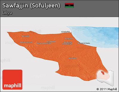 Political Panoramic Map of Sawfajjin (Sofuljeen), single color outside