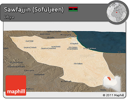 Satellite Panoramic Map of Sawfajjin (Sofuljeen), darken