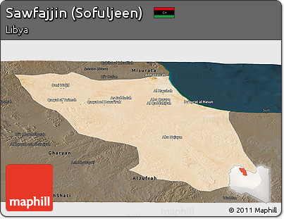Satellite Panoramic Map of Sawfajjin (Sofuljeen), darken