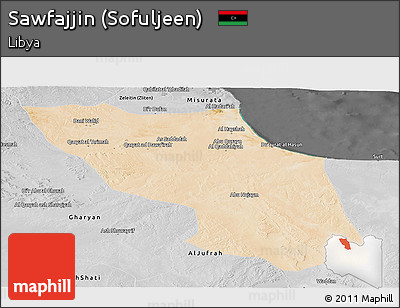 Satellite Panoramic Map of Sawfajjin (Sofuljeen), desaturated