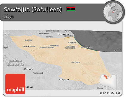 Satellite Panoramic Map of Sawfajjin (Sofuljeen), desaturated