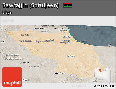 Satellite Panoramic Map of Sawfajjin (Sofuljeen), semi-desaturated
