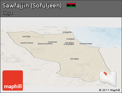Shaded Relief Panoramic Map of Sawfajjin (Sofuljeen), lighten