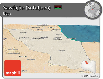 Shaded Relief Panoramic Map of Sawfajjin (Sofuljeen), satellite outside