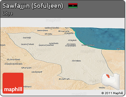 Shaded Relief Panoramic Map of Sawfajjin (Sofuljeen), satellite outside