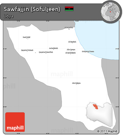 Gray Simple Map of Sawfajjin (Sofuljeen), single color outside