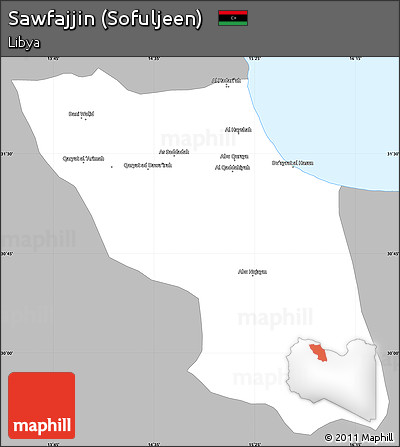 Gray Simple Map of Sawfajjin (Sofuljeen), single color outside