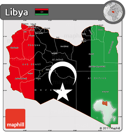 Flag Simple Map of Libya, flag aligned to the middle
