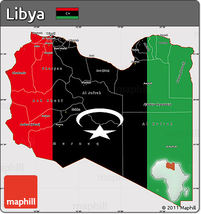 Flag Simple Map of Libya, flag rotated