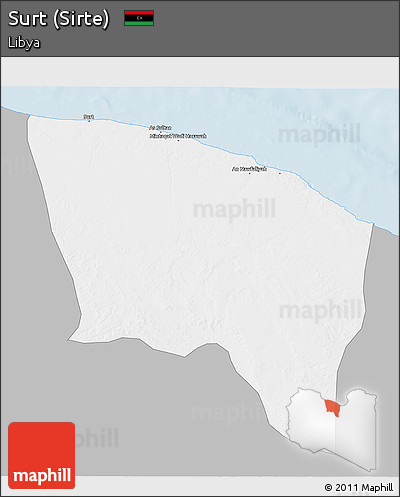 Gray 3D Map of Surt (Sirte), single color outside