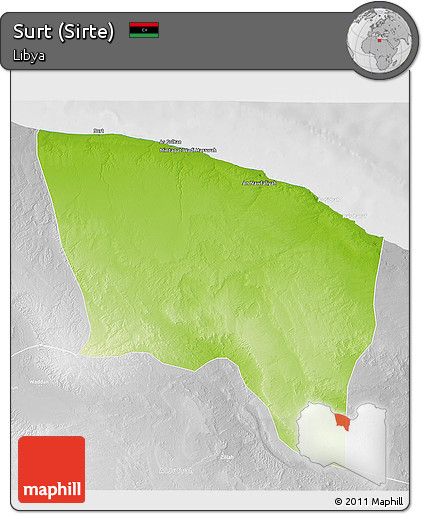 Physical 3D Map of Surt (Sirte), lighten, desaturated