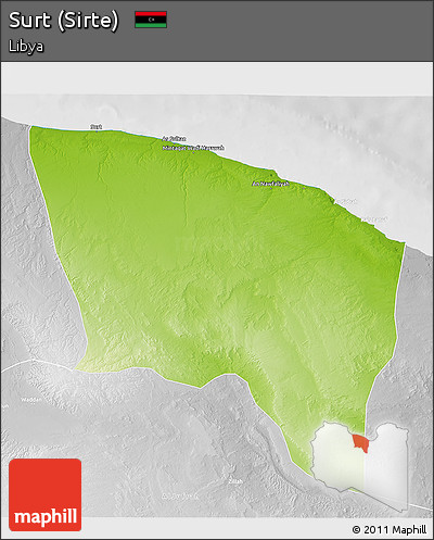 Physical 3D Map of Surt (Sirte), lighten, desaturated