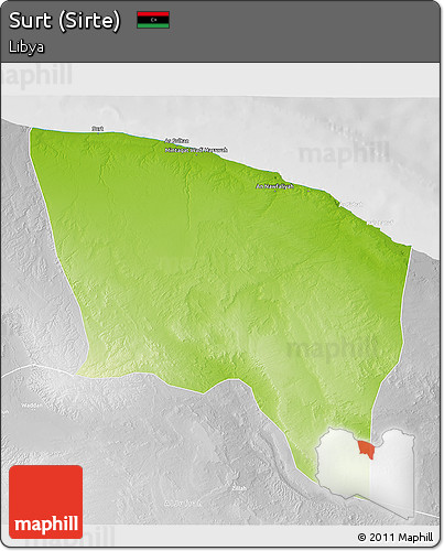 Physical 3D Map of Surt (Sirte), lighten, desaturated