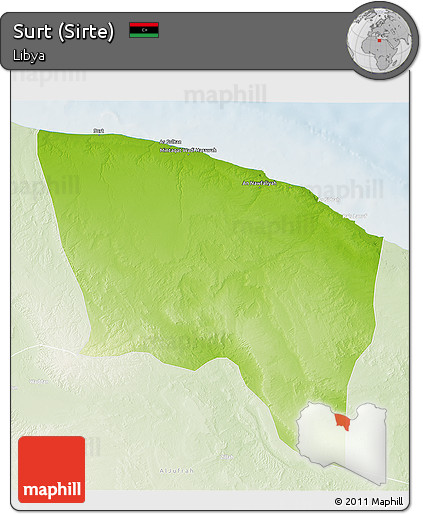 Physical 3D Map of Surt (Sirte), lighten