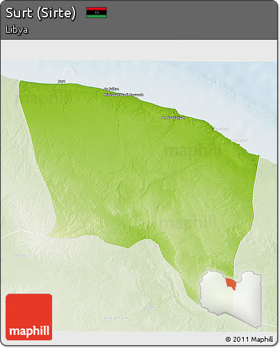 Physical 3D Map of Surt (Sirte), lighten