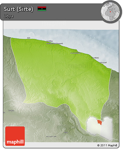 Physical 3D Map of Surt (Sirte), semi-desaturated