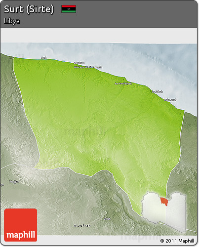 Physical 3D Map of Surt (Sirte), semi-desaturated