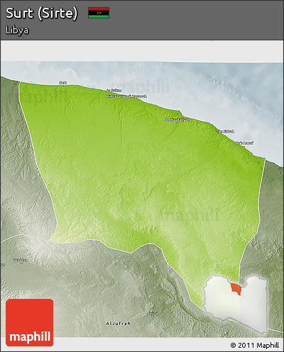 Physical 3D Map of Surt (Sirte), semi-desaturated