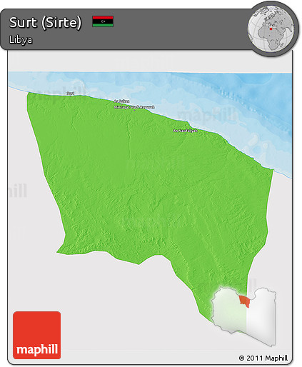 Political 3D Map of Surt (Sirte), single color outside