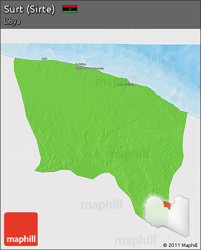 Political 3D Map of Surt (Sirte), single color outside