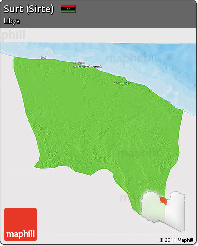 Political 3D Map of Surt (Sirte), single color outside
